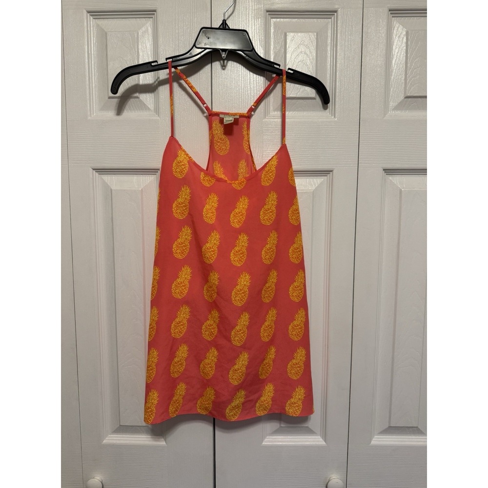 J Crew Tank Top‎ Womens 12 Tropical Pineapple Racerback Cami Adjustable Strap